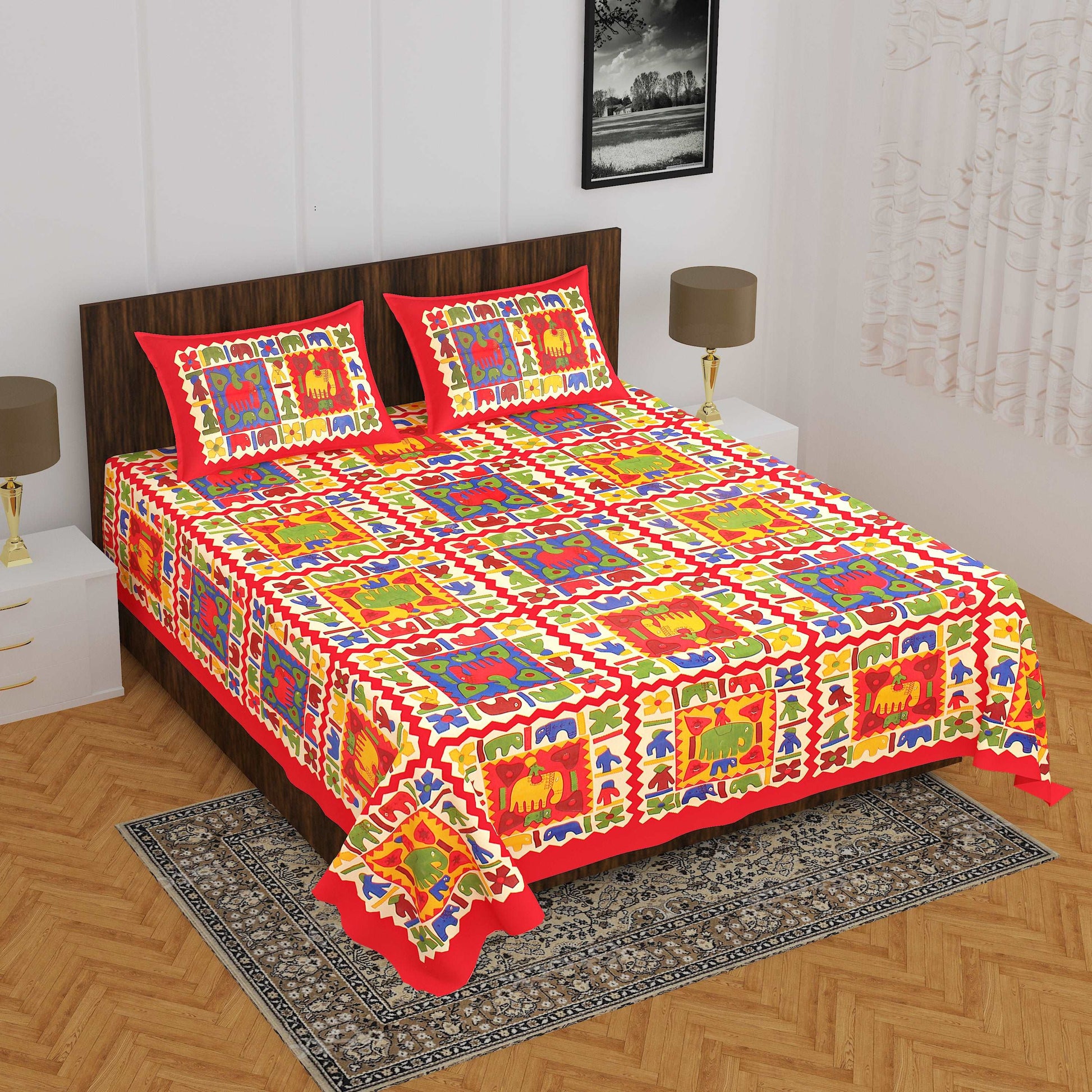 100% Cotton Bedsheet 280-TC Cotton Queen Size Bedsheet With 2 Pillow Cover www.jaipurtohome.com