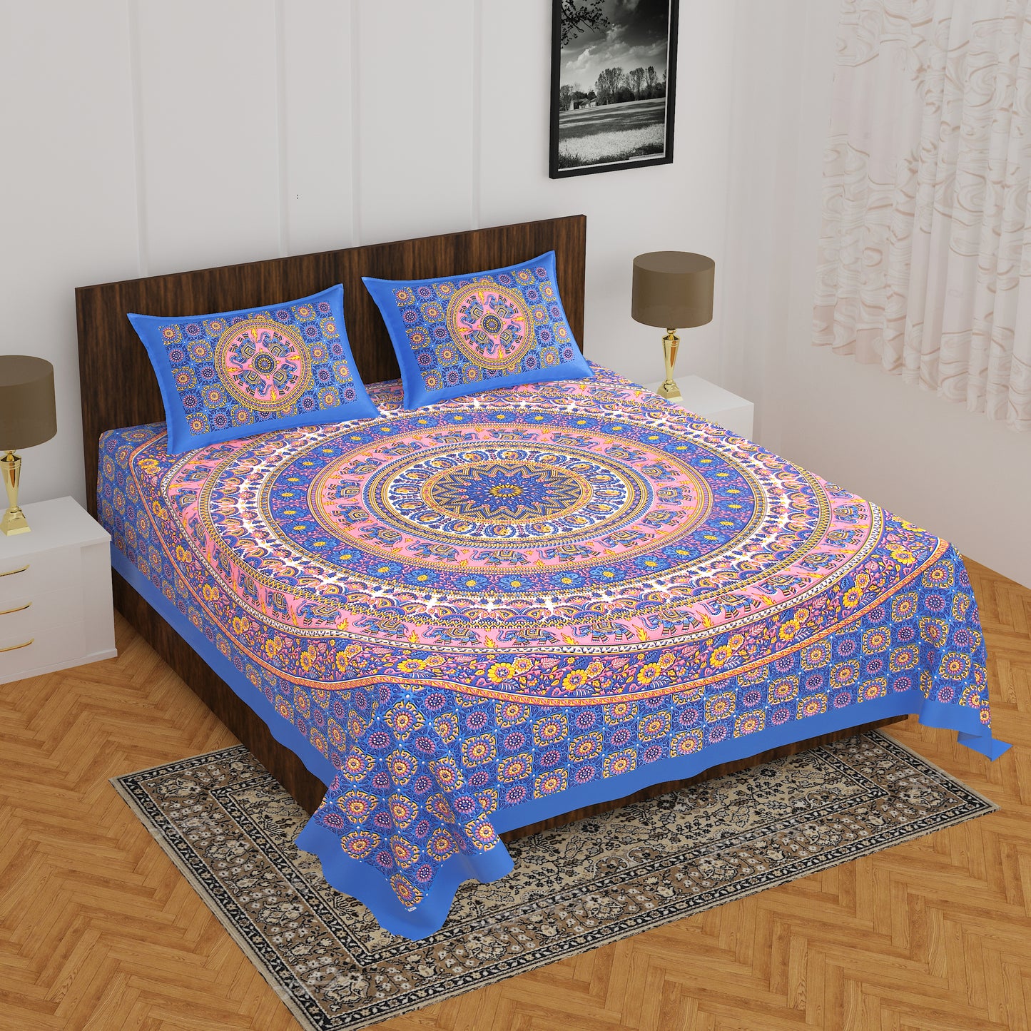 Trendy Bedsheet 100%Cotton Queen Size Bedsheet With 2 Pillow Cover www.jaipurtohome.com