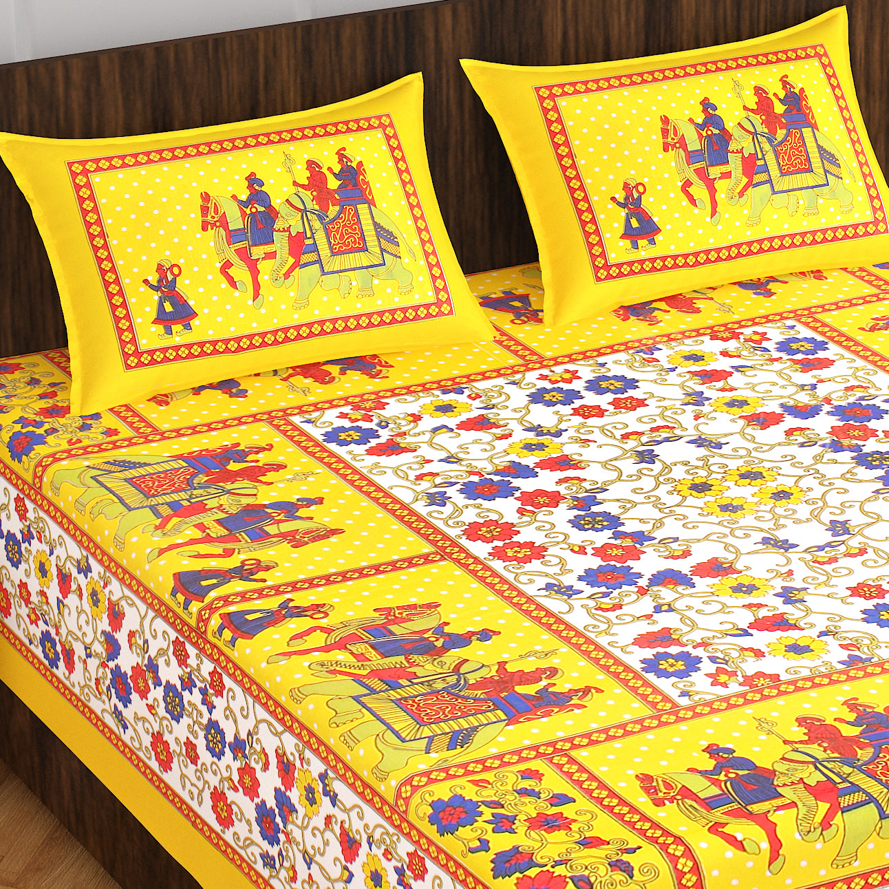 Rajasthani Trendy Bedsheet 100% Cotton Bedsheet 280-TC Cotton Queen Size Bedsheet With 2 Pillow Cover www.jaipurtohome.com