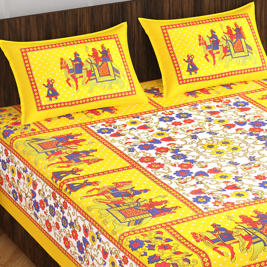 Rajasthani Trendy Bedsheet 100% Cotton Bedsheet 280-TC Cotton Queen Size Bedsheet With 2 Pillow Cover www.jaipurtohome.com