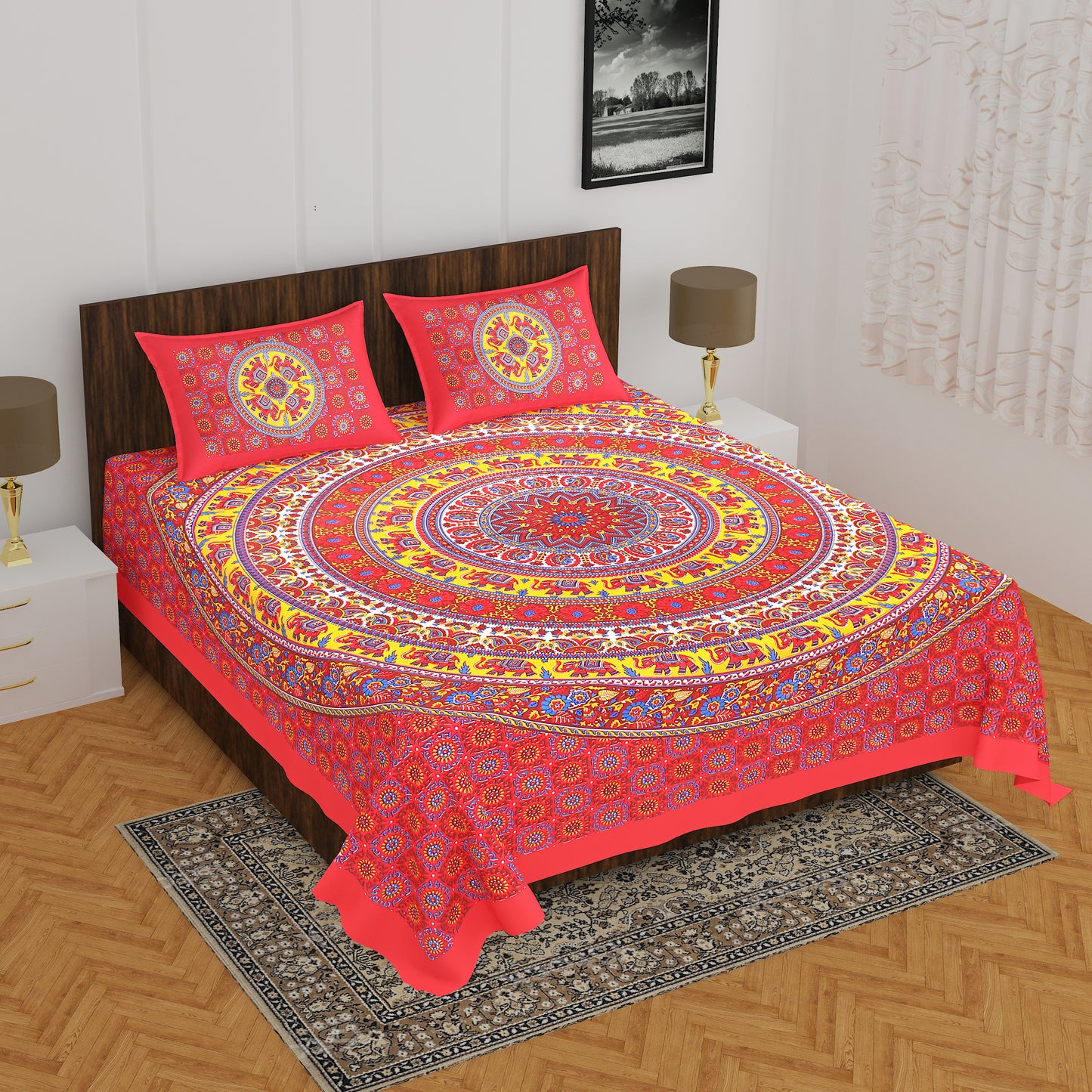 Trendy Bedsheet 100%Cotton Queen Size Bedsheet With 2 Pillow Cover www.jaipurtohome.com