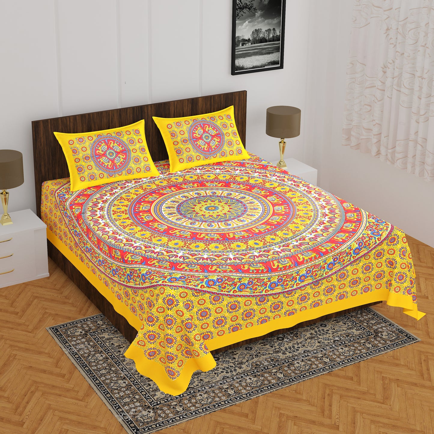 Trendy Bedsheet 100%Cotton Queen Size Bedsheet With 2 Pillow Cover www.jaipurtohome.com