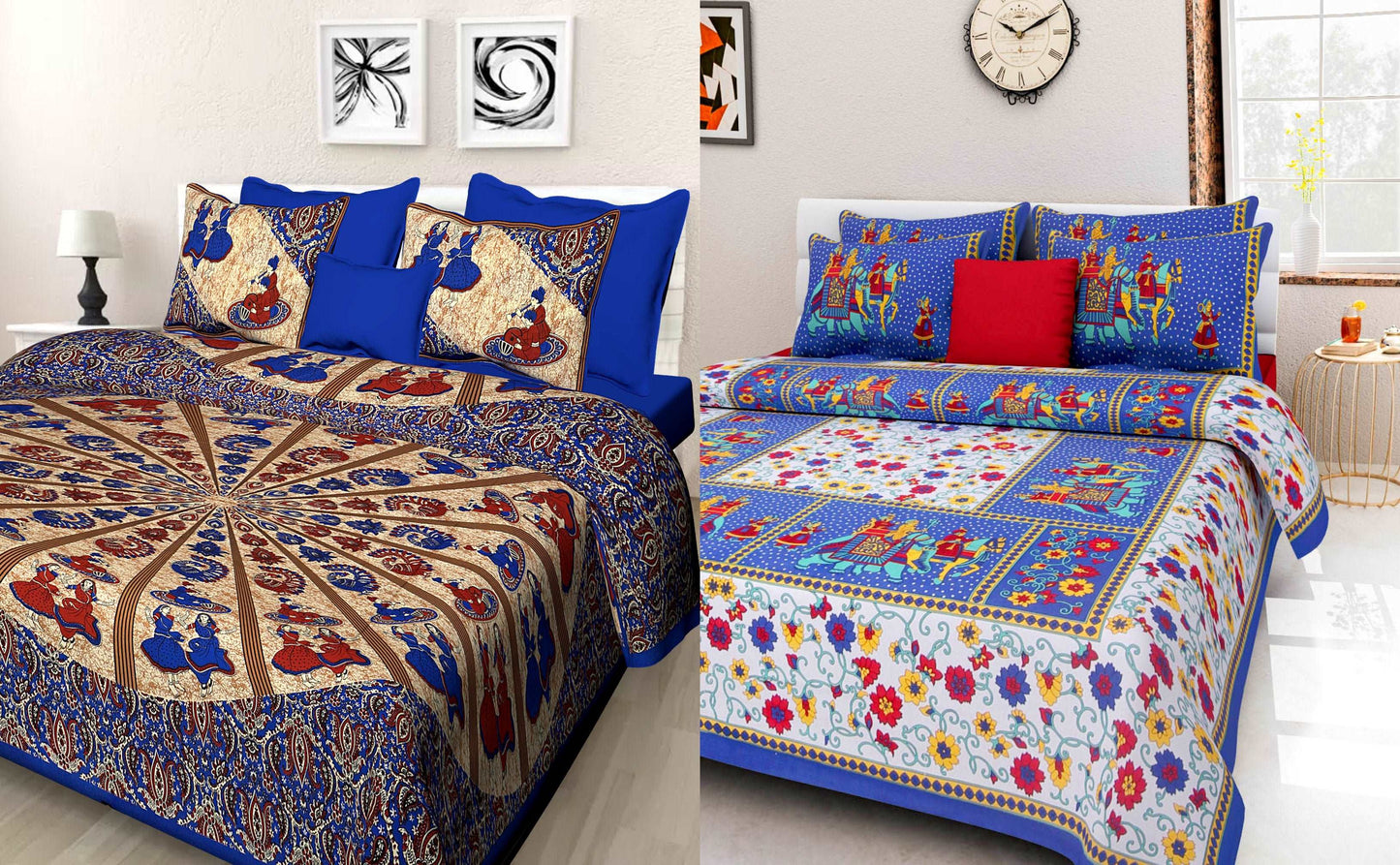 100% Cotton Bedsheet Combo 280 -TC Cotton Double 2 Bedsheet With 4 Pillow Cover - Bedsheet Combo Pack www.jaipurtohome.com