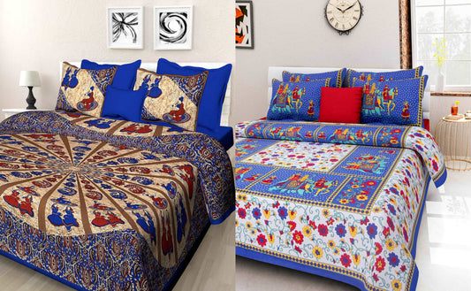 100% Cotton Bedsheet Combo 280 -TC Cotton Double 2 Bedsheet With 4 Pillow Cover - Bedsheet Combo Pack www.jaipurtohome.com