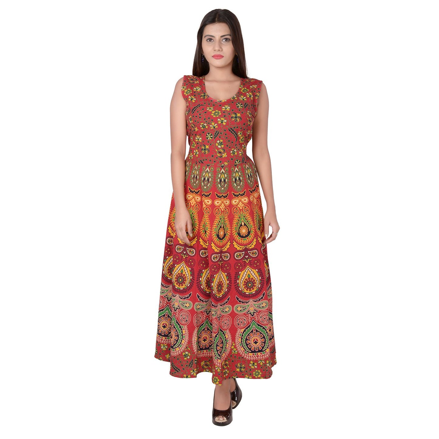 Beautiful Jaipuri Women's Cotton Jaipuri Floral Print Long Maxi Dress (Multicolour) JAIPUR PRINTS