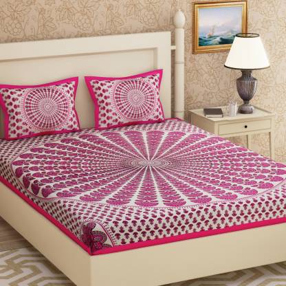 Jaipuri 100% Cotton Traditional Jaipuri Print 1 Double Bed Sheet with 2 Pillow Covers JAIPUR PRINTS