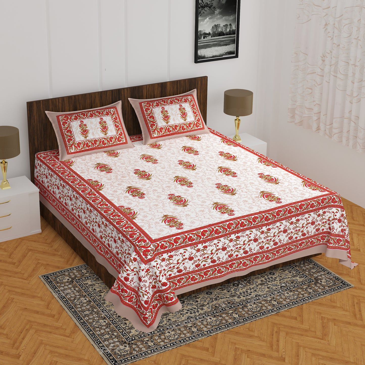 Trendy Bedsheet 100% Cotton Bedsheet 280-TC Cotton Queen Size Bedsheet With 2 Pillow Cover www.jaipurtohome.com