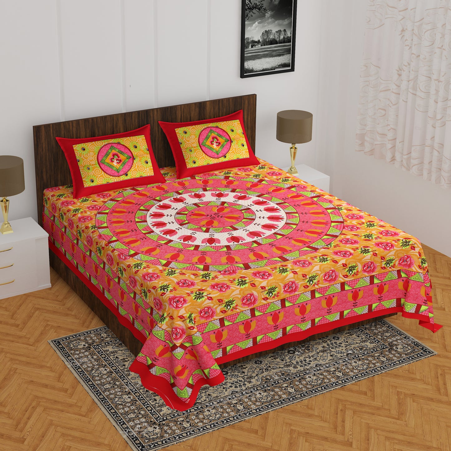 Trendy Bedsheet 100% Cotton Bedsheet 280-TC Cotton Queen Size Bedsheet With 2 Pillow Cover www.jaipurtohome.com