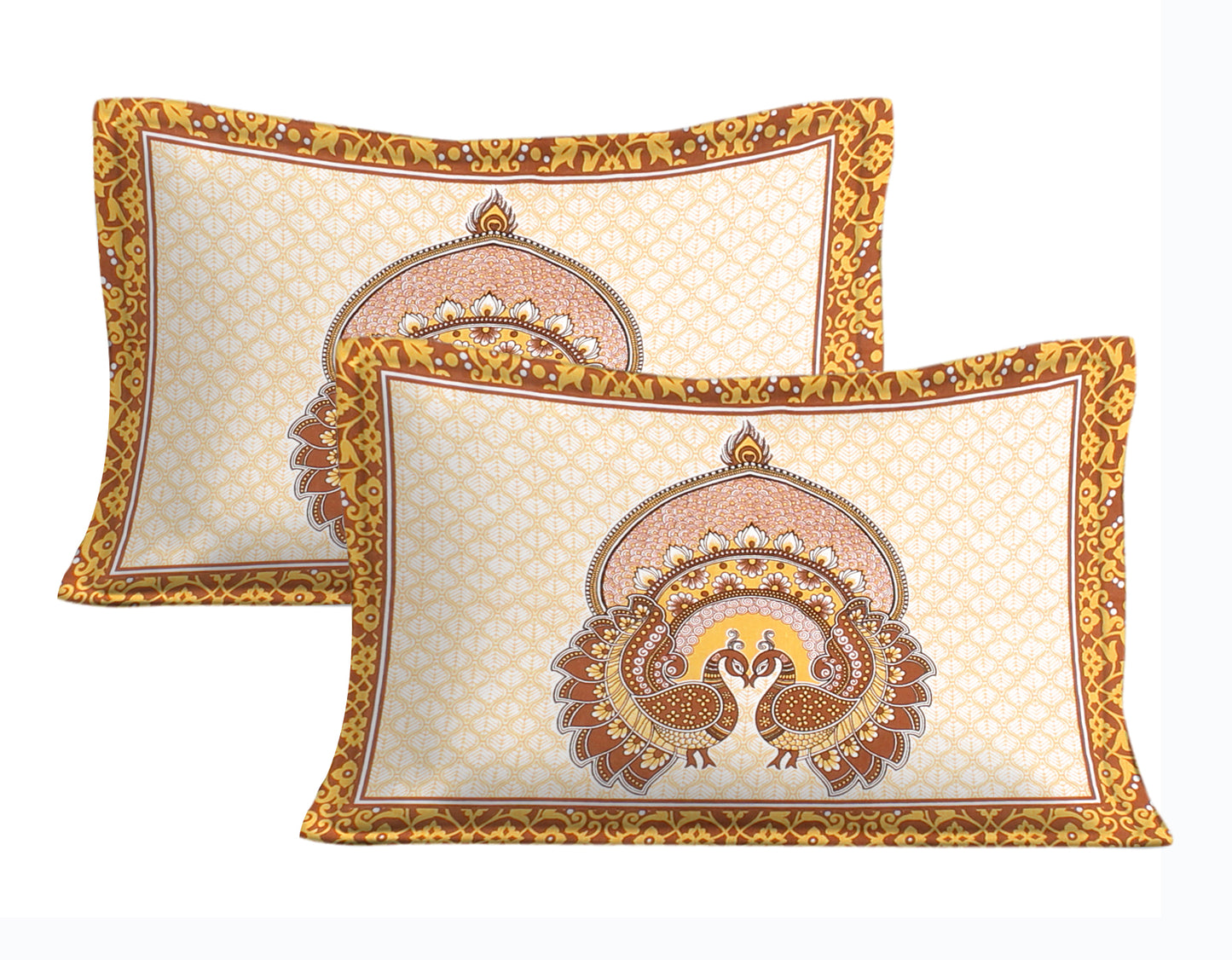 Royal Jaipuri Mayur Bedsheet 100% Cotton Queen Size Bedsheet With 2 Pillow Cover Set