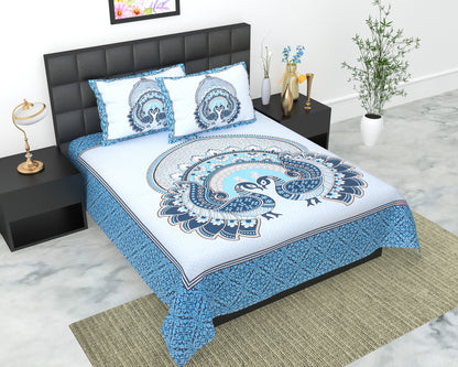 Royal Jaipuri Mayur Bedsheet 100% Cotton Queen Size Bedsheet With 2 Pillow Cover Set