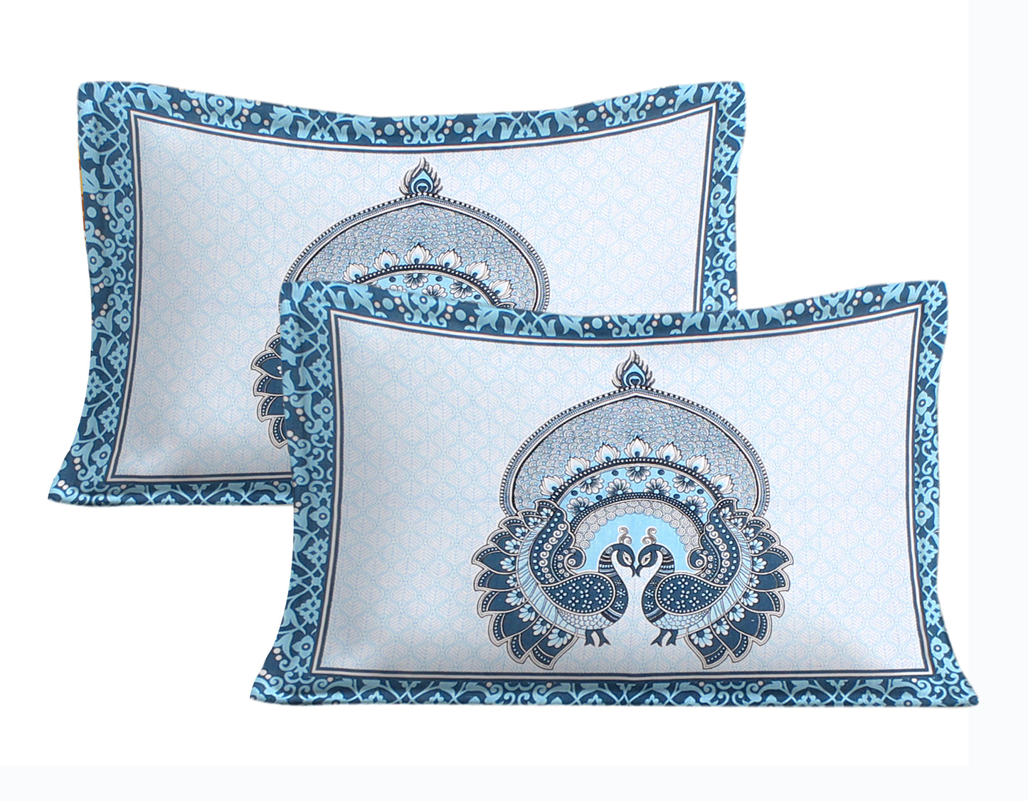 Royal Jaipuri Mayur Bedsheet 100% Cotton Queen Size Bedsheet With 2 Pillow Cover Set