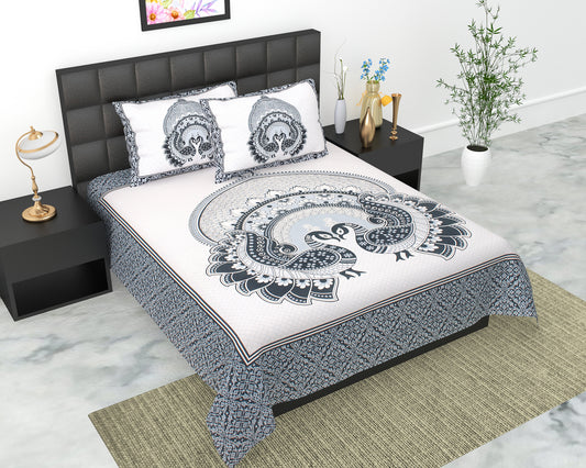Royal Jaipuri Mayur Bedsheet 100% Cotton Queen Size Bedsheet With 2 Pillow Cover Set