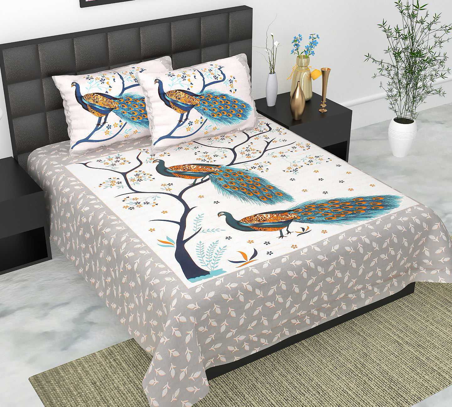 100% Cotton Bedsheet 280-TC Cotton Queen Size Bedsheet With 2 Pillow Cover Set