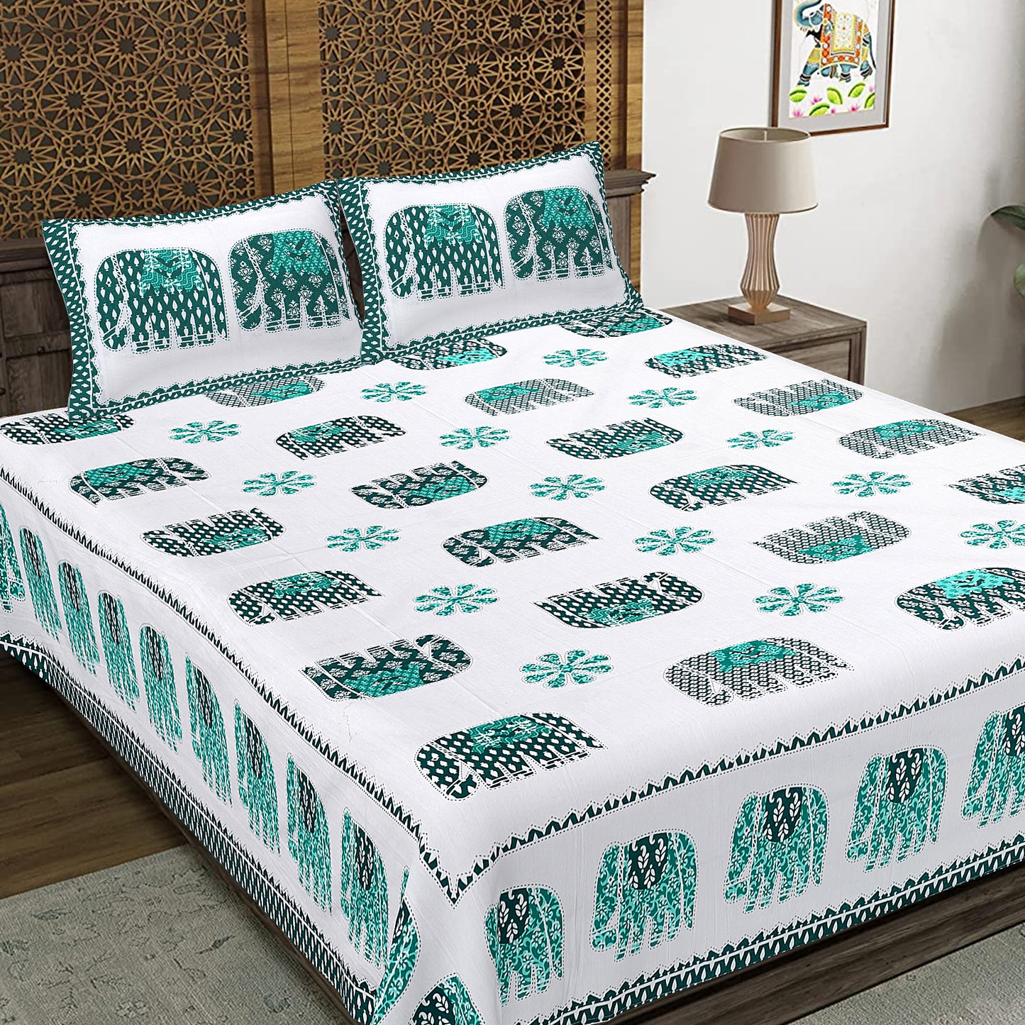 100% Cotton King Size Bedsheet with 2 Pillow Cover