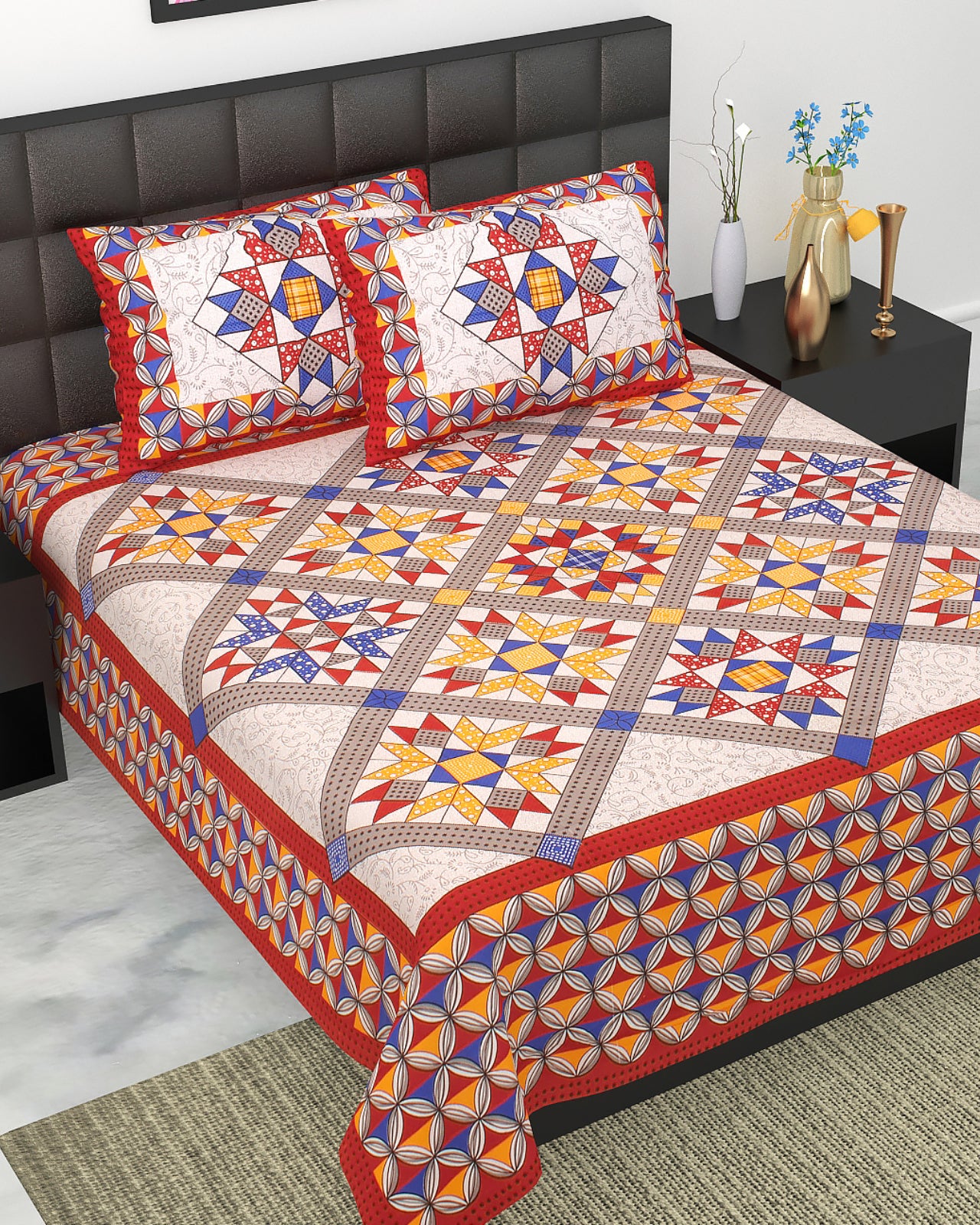 Trendy Bedsheet 100% Cotton Bedsheet 280-TC Cotton Queen Size Bedsheet With 2 Pillow Cover