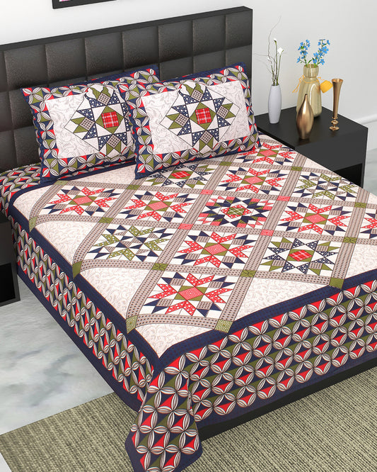 Trendy Bedsheet 100% Cotton Bedsheet 280-TC Cotton Queen Size Bedsheet With 2 Pillow Cover