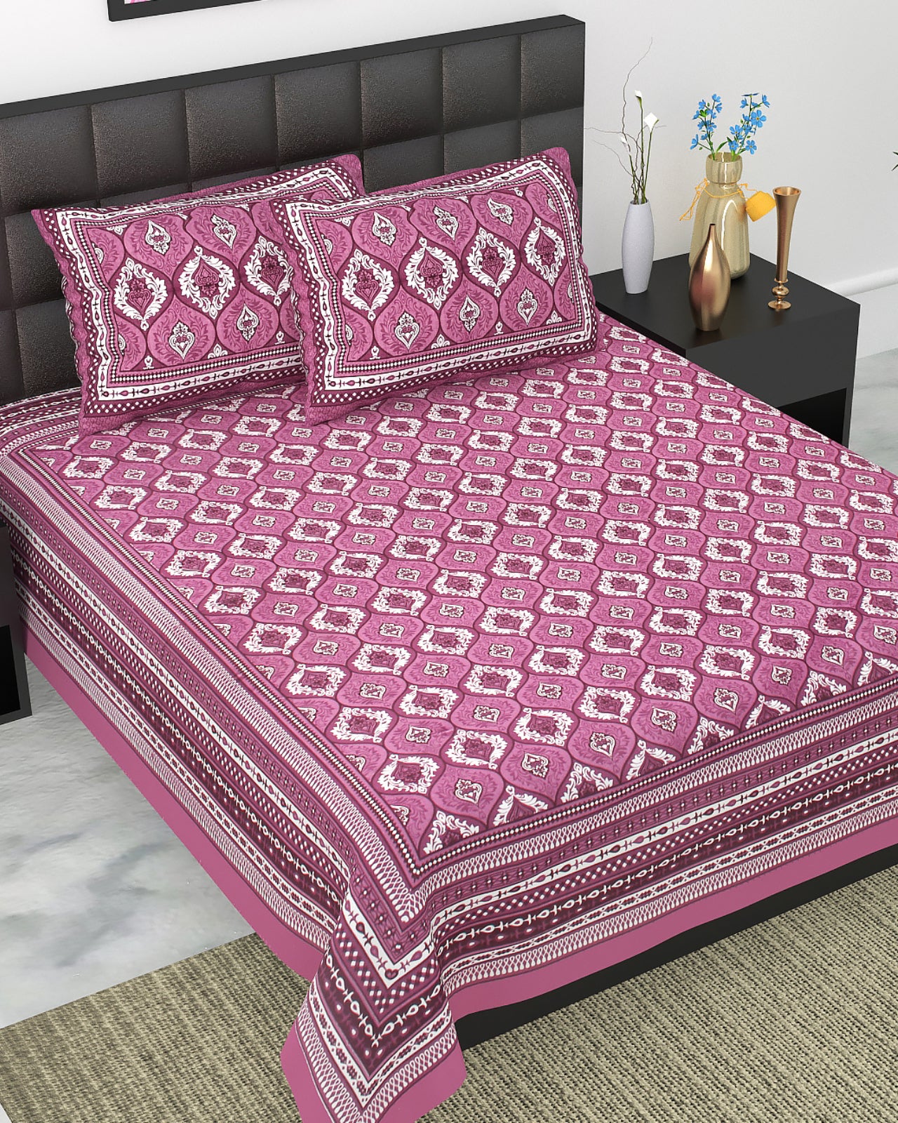 Trendy Bedsheet 100% Cotton Bedsheet 280-TC Cotton Queen Size Bedsheet With 2 Pillow Cover