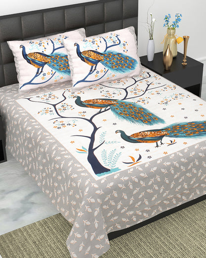 100% Cotton Bedsheet 280-TC Cotton Queen Size Bedsheet With 2 Pillow Cover Set