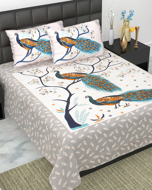 100% Cotton Bedsheet 280-TC Cotton Queen Size Bedsheet With 2 Pillow Cover Set