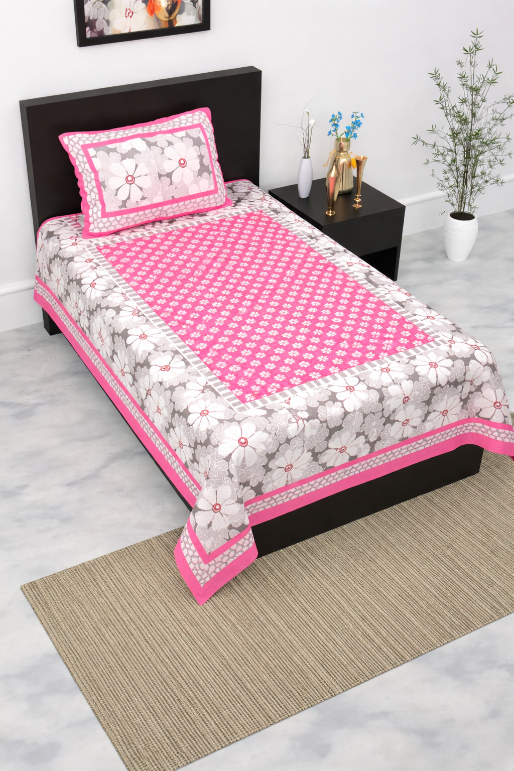 Pink City Jaipuri 100% Cotton Single Bedsheet
