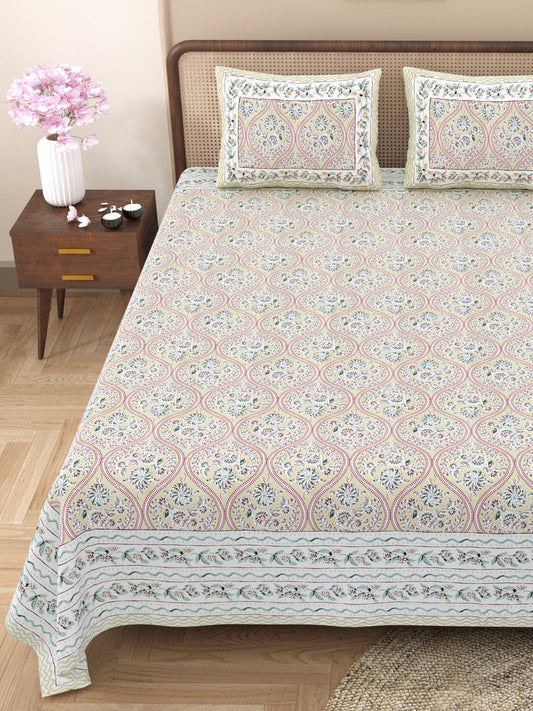 100% Cotton King Size Bedsheet with 2 Pillow Cover Set