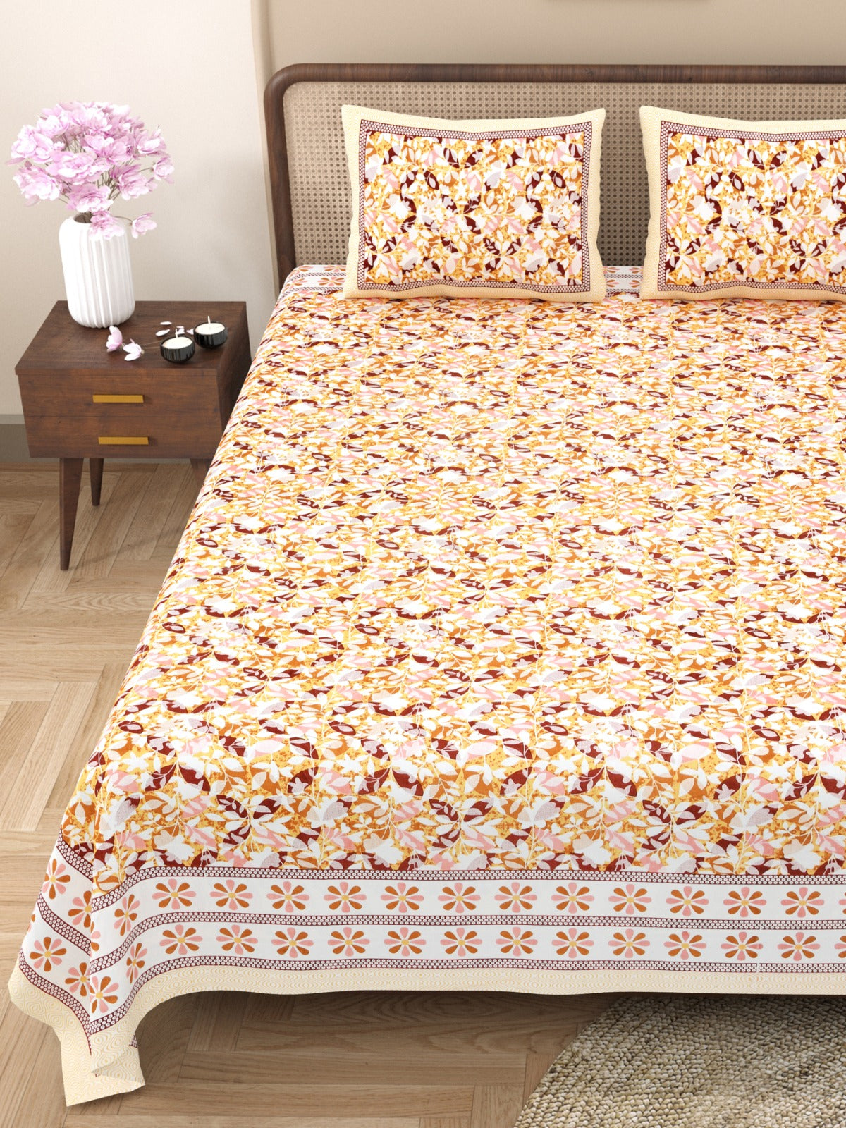100% Cotton King Size Bedsheet with 2 Pillow Cover Set