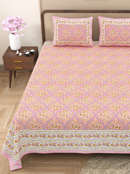 100% Cotton King Size Bedsheet with 2 Pillow Cover Set