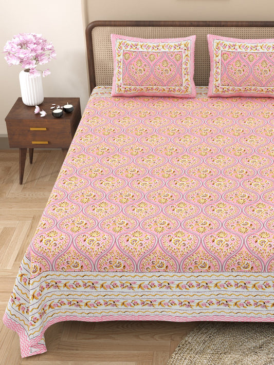 100% Cotton King Size Bedsheet with 2 Pillow Cover Set