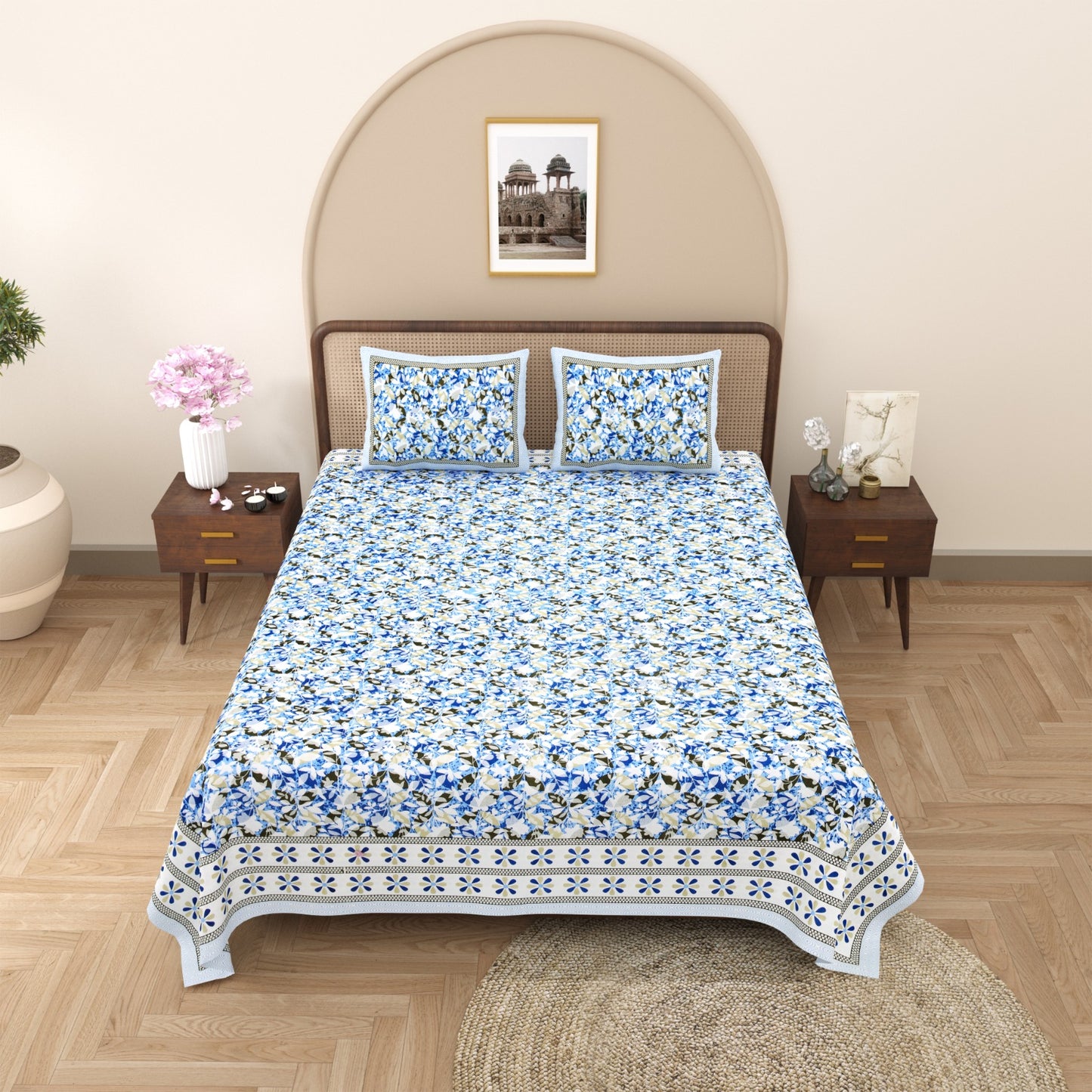 100% Cotton King Size Bedsheet with 2 Pillow Cover Set