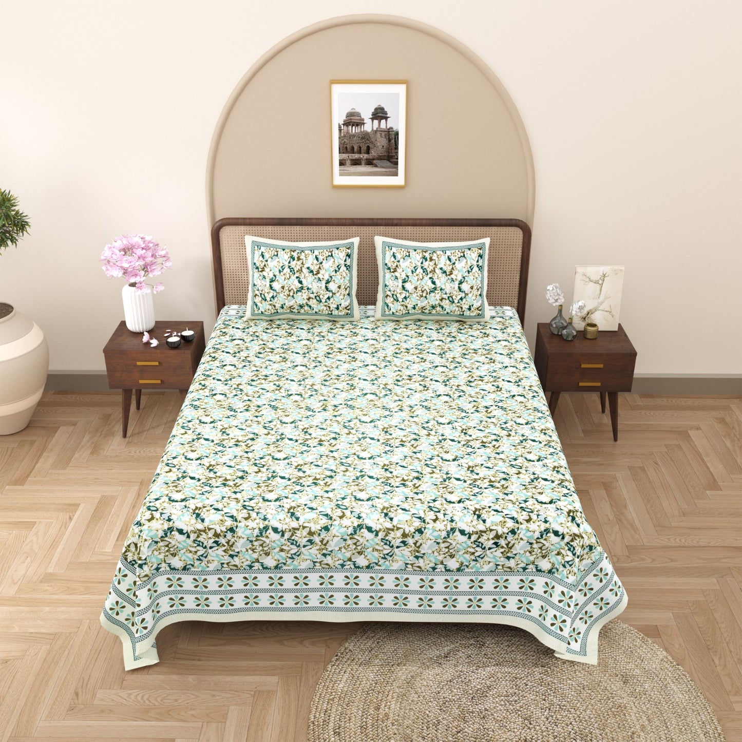 100% Cotton King Size Bedsheet with 2 Pillow Cover Set