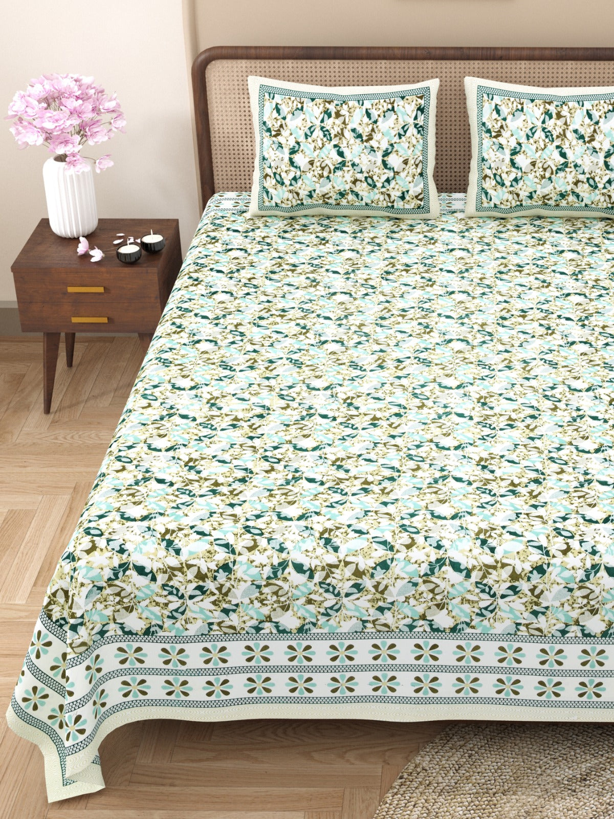 100% Cotton King Size Bedsheet with 2 Pillow Cover Set