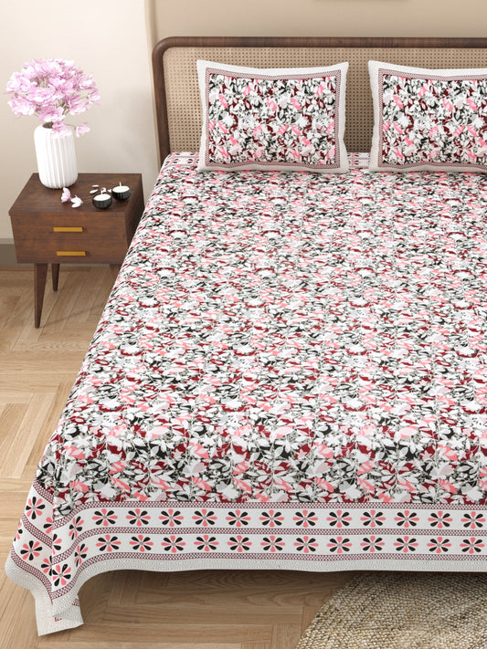100% Cotton King Size Bedsheet with 2 Pillow Cover Set