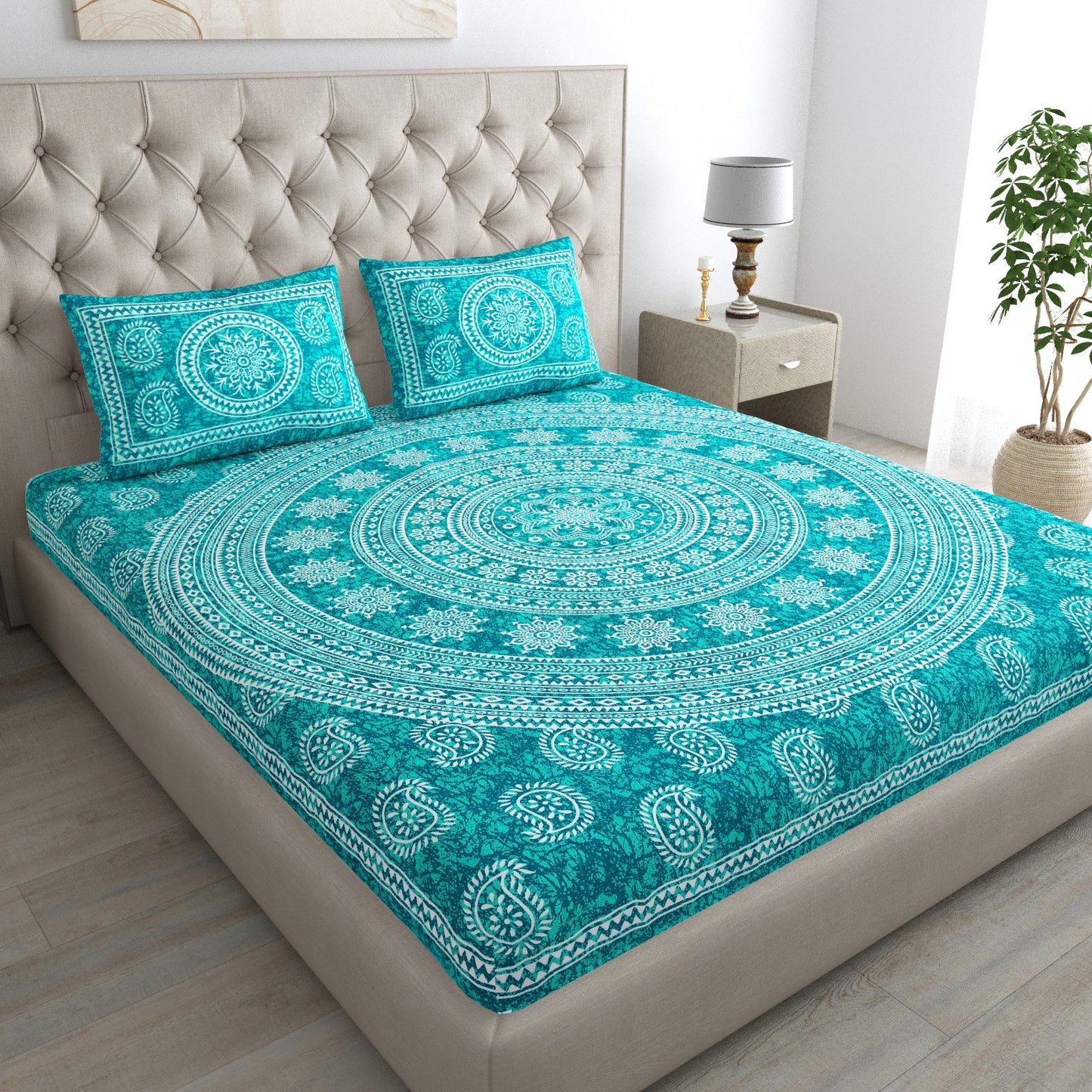 Carry Buta Bedsheet 100% Cotton Queen Size Bedsheet With 2 Pillow Cover Set