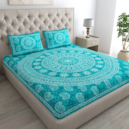 Carry Buta Bedsheet 100% Cotton Queen Size Bedsheet With 2 Pillow Cover Set