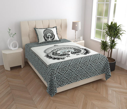 New Peacock Print Jaipuri 100% Cotton Single Bedsheet