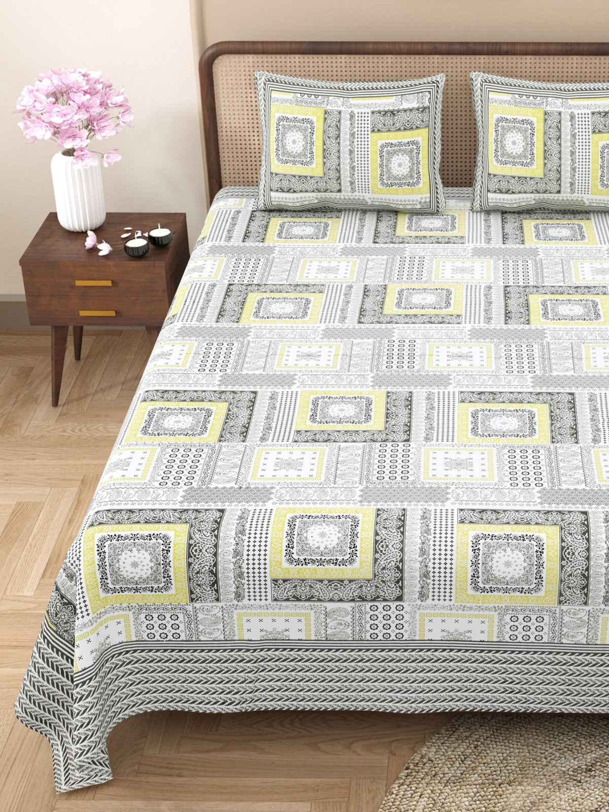 100% Cotton King Size Bedsheet with 2 Pillow Cover Set