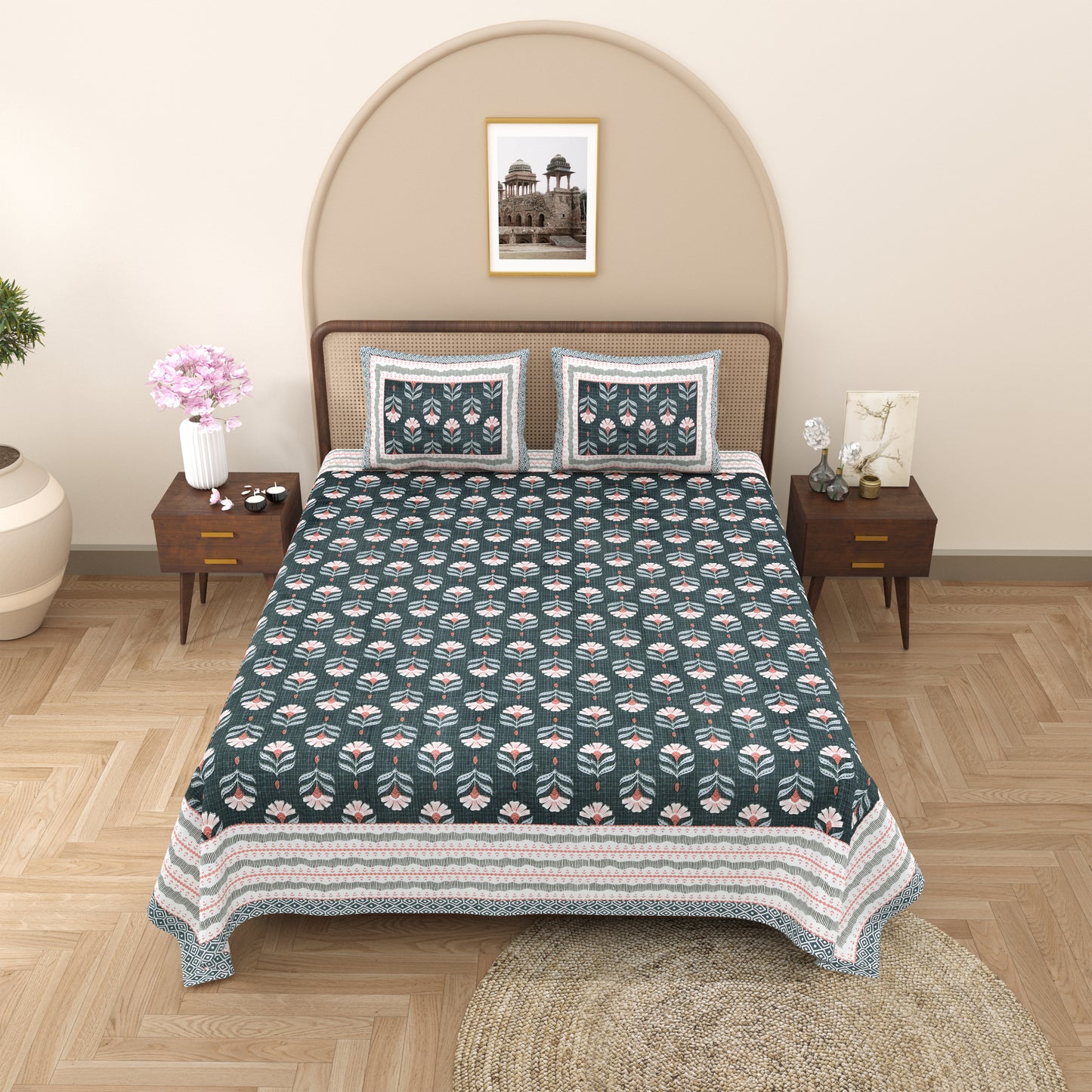 100% Cotton King Size Bedsheet with 2 Pillow Cover Set