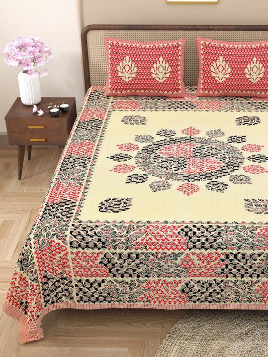 Kashis Print 100% Cotton King Size Bedsheet with 2 Pillow Cover Set