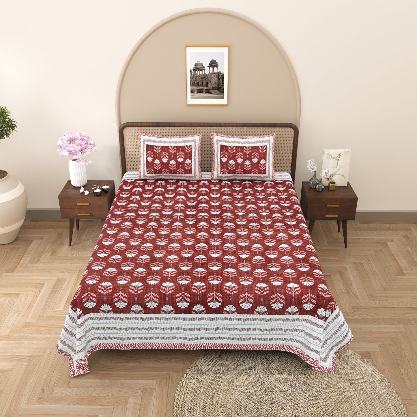 100% Cotton King Size Bedsheet with 2 Pillow Cover Set