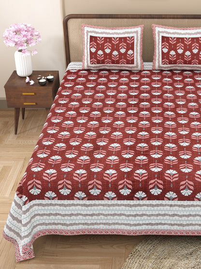 100% Cotton King Size Bedsheet with 2 Pillow Cover Set