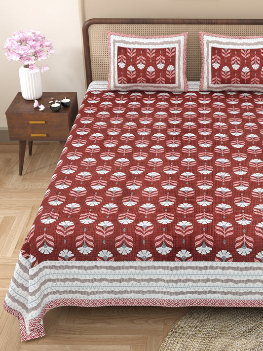 100% Cotton King Size Bedsheet with 2 Pillow Cover Set