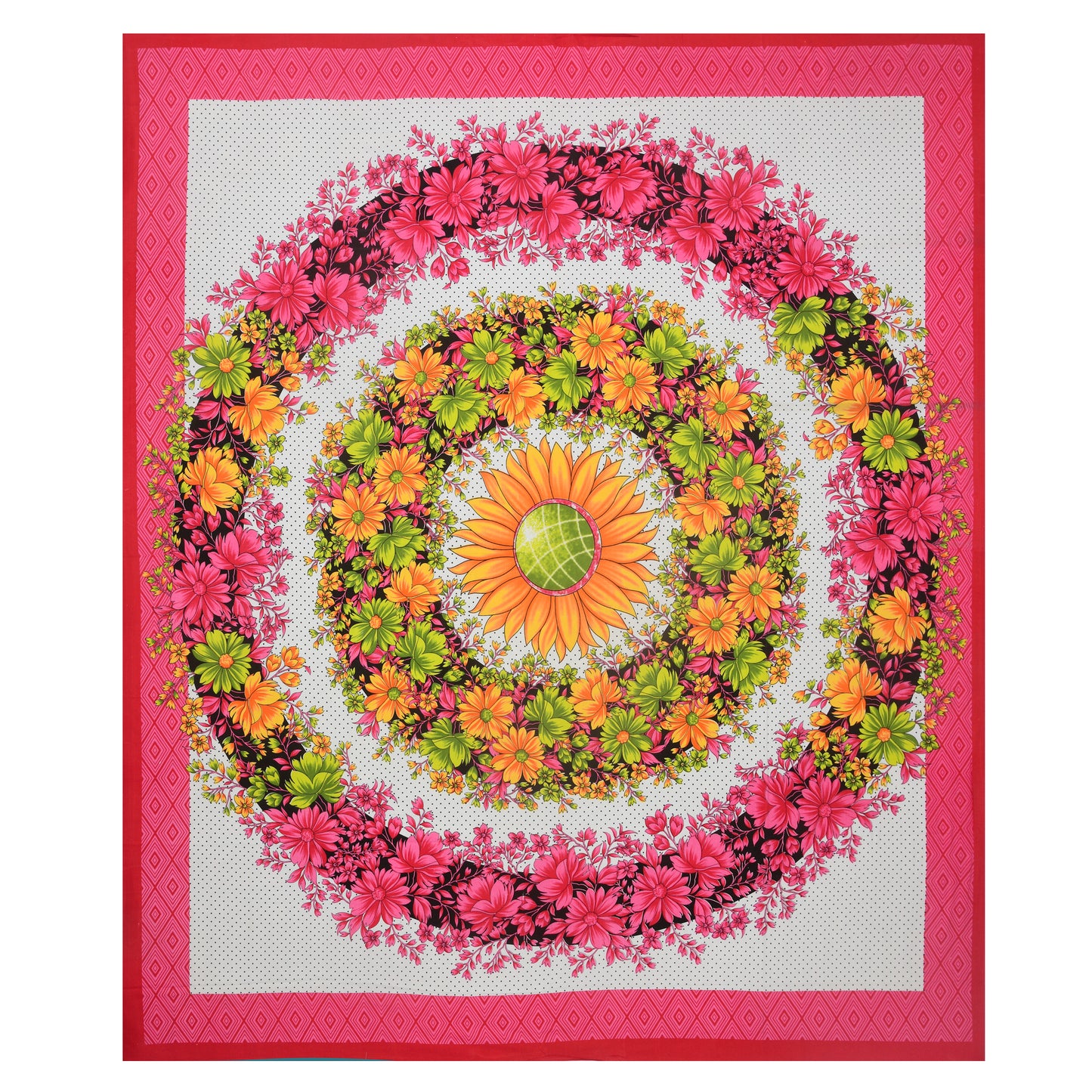 Flower Mandela Bedsheet 100% Cotton Queen Size Bedsheet With 2 Pillow Cover Set