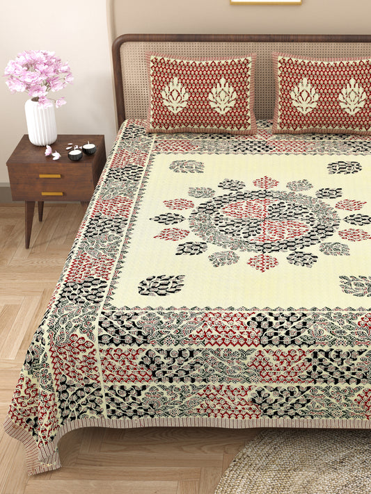 Kashis Print 100% Cotton King Size Bedsheet with 2 Pillow Cover Set