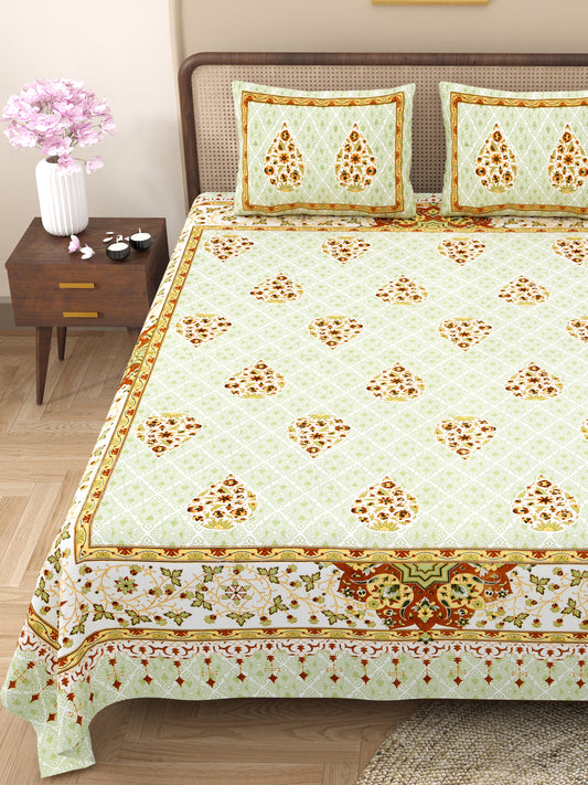 Royal Sanganeri Block Print 100% Cotton King Size Bedsheet with 2 Pillow Cover Set