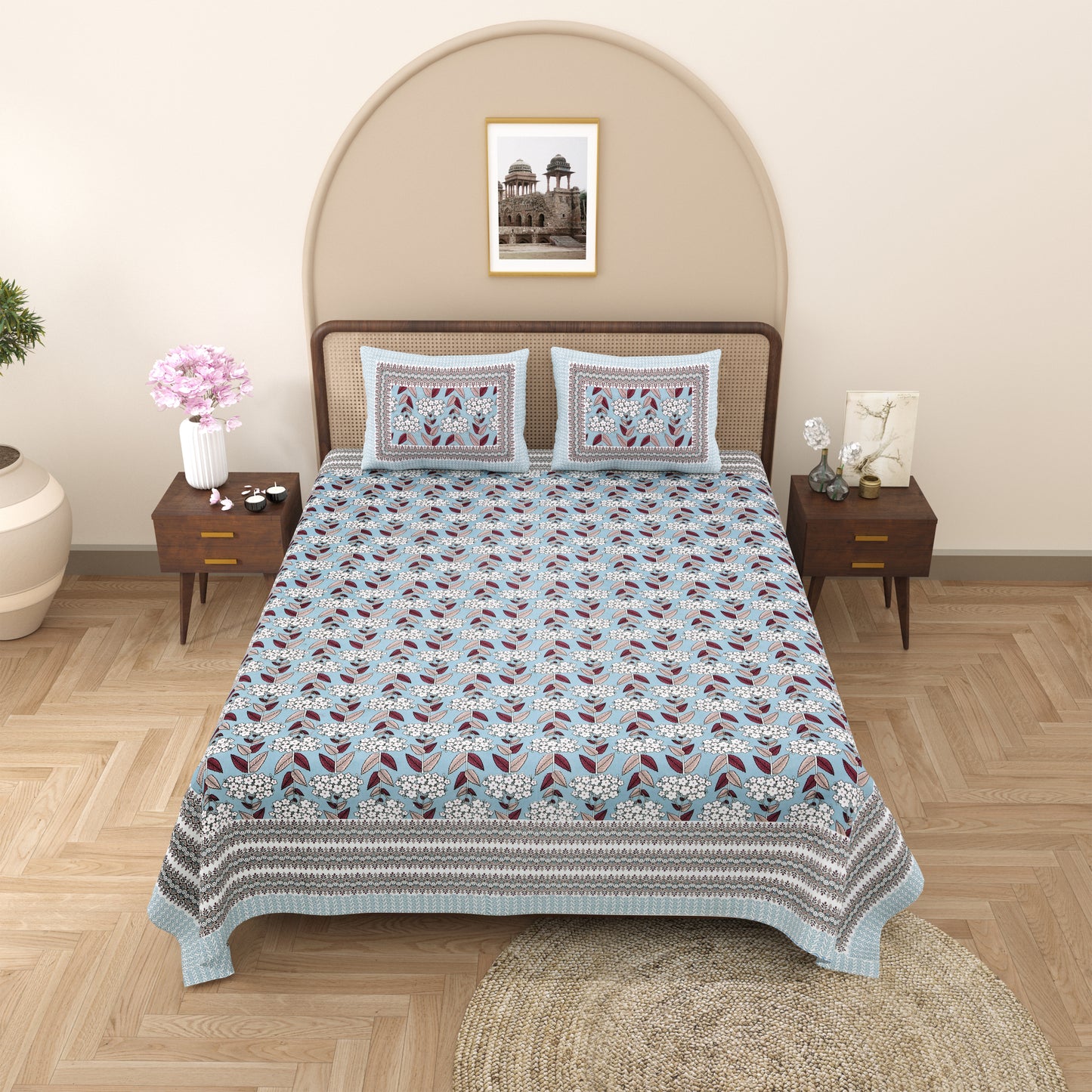 100% Cotton King Size Bedsheet with 2 Pillow Cover Set