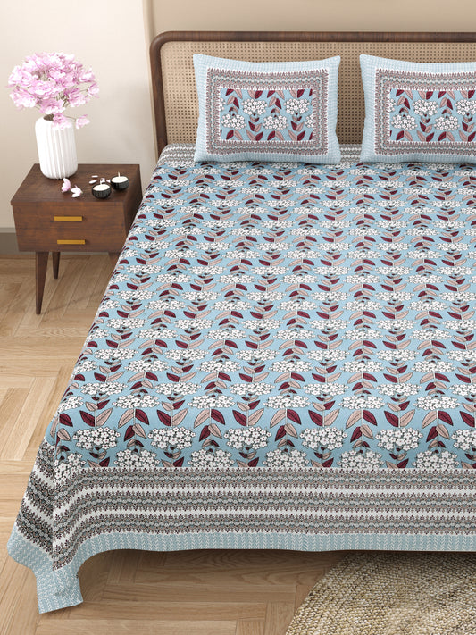 100% Cotton King Size Bedsheet with 2 Pillow Cover Set