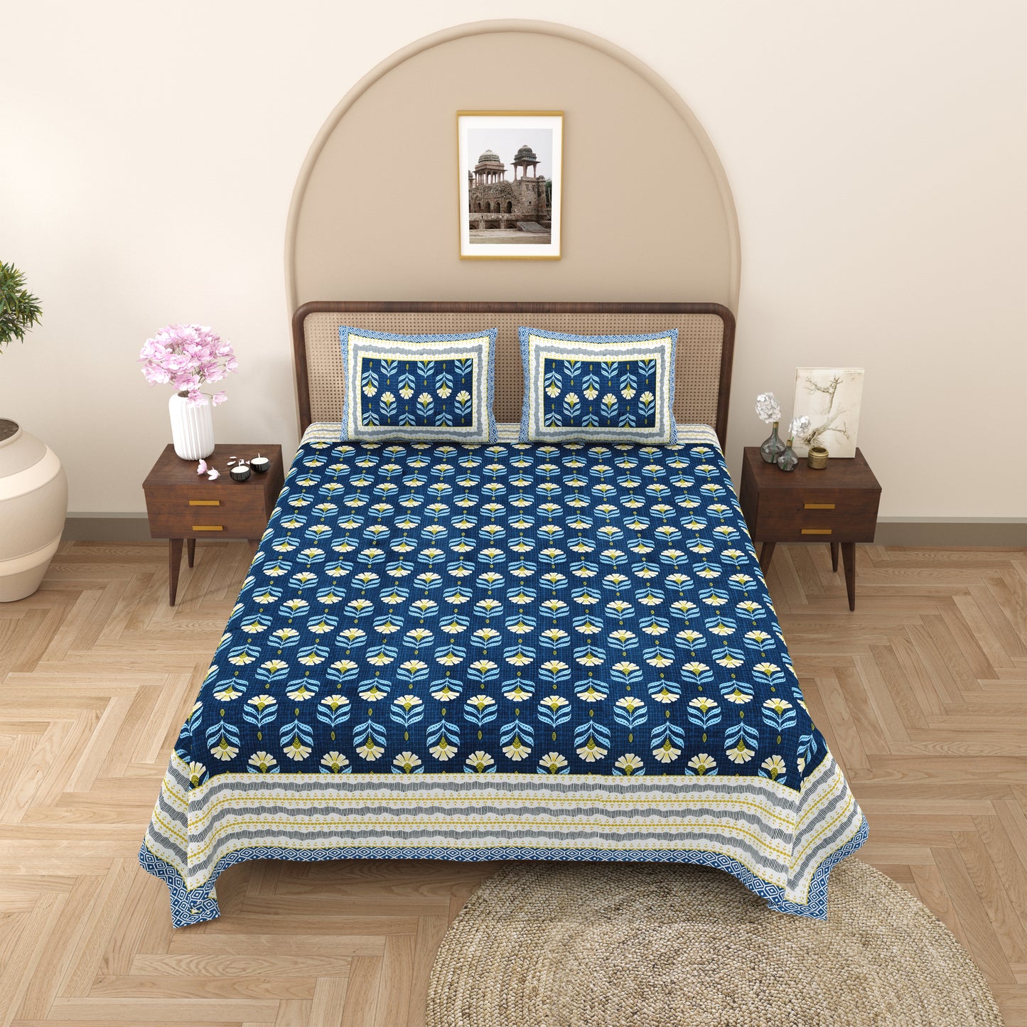 100% Cotton King Size Bedsheet with 2 Pillow Cover Set