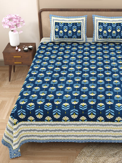 100% Cotton King Size Bedsheet with 2 Pillow Cover Set