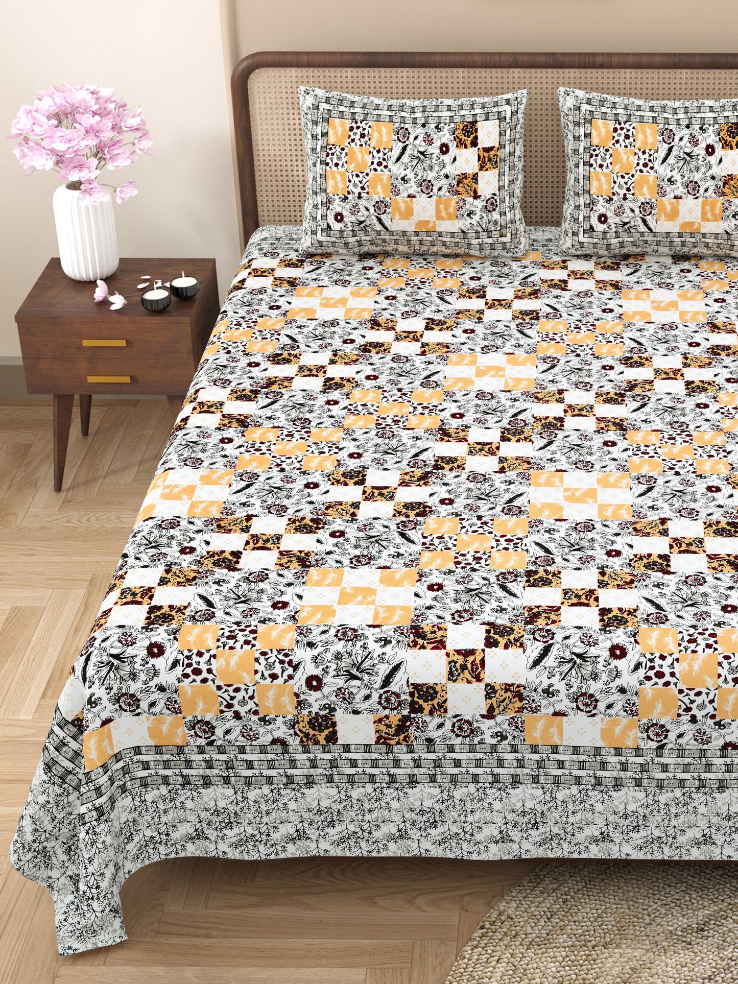 100% Cotton King Size Bedsheet with 2 Pillow Cover Set