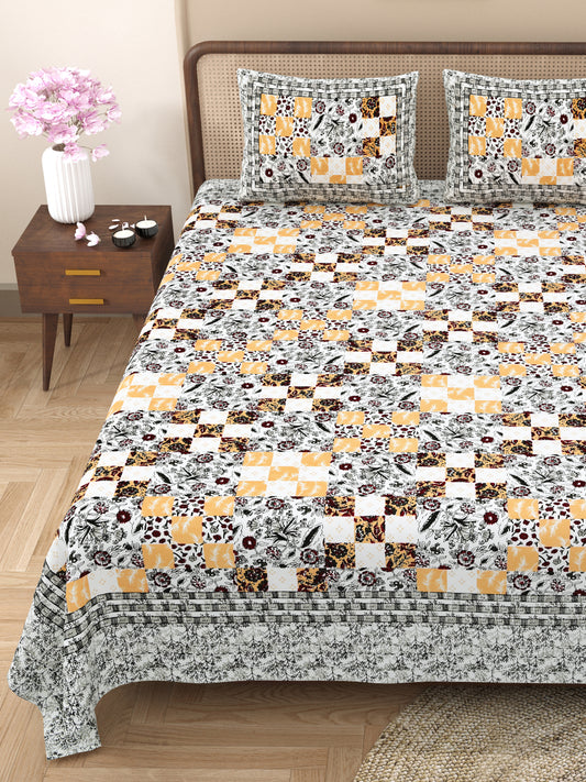 100% Cotton King Size Bedsheet with 2 Pillow Cover Set